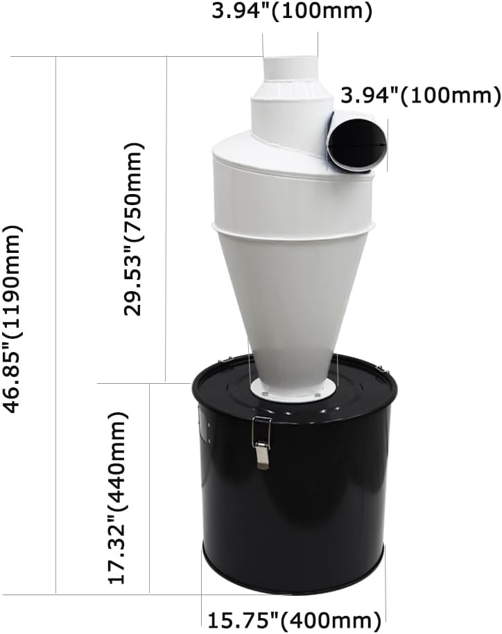 INTBUYING Cyclone Separator for Dust Collector 3.94" Inlet Cyclone Dust Collector Fits Woodworking vacuum cleaner collector 13.2 Gallon Tank wood carving