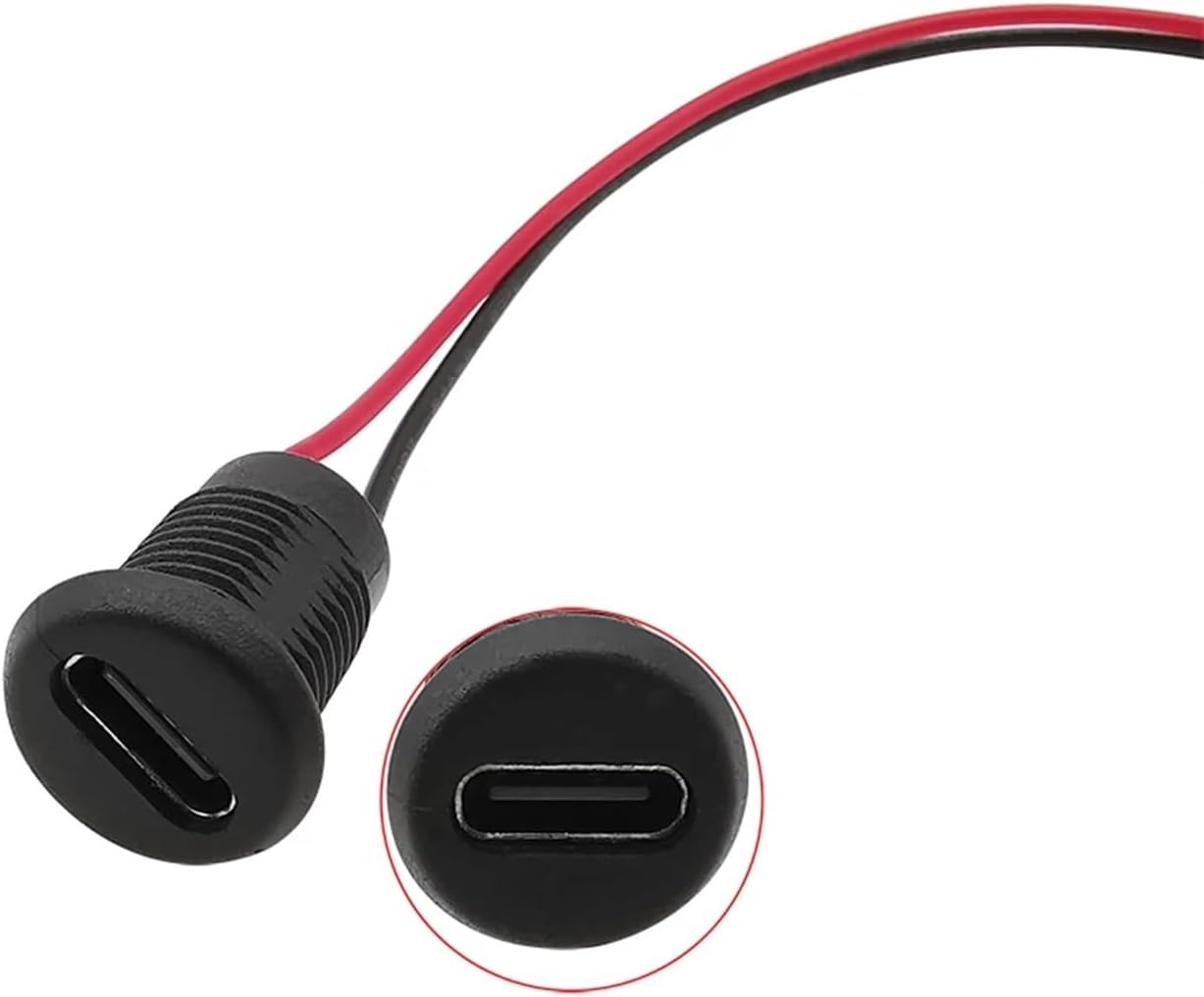 5Pcs USB Type-C to PH 2.0 Connector with Waterproof Cap Nut Locking Panel Mounting Female Fast Charging Jack Port Black White(70R)