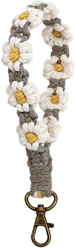 Llavero de macramé hecho a mano, llavero de muñeca para llaves, lindo llavero de flores para mujer