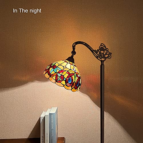 Capulina Tiffany Floor Lamp H62 Tall Inlaid Crystal Victorian Style Stained Glass Soft Light Arched Gooseneck Adjustable Angle Reading Lamp For Living Room Bedroom #TOP1