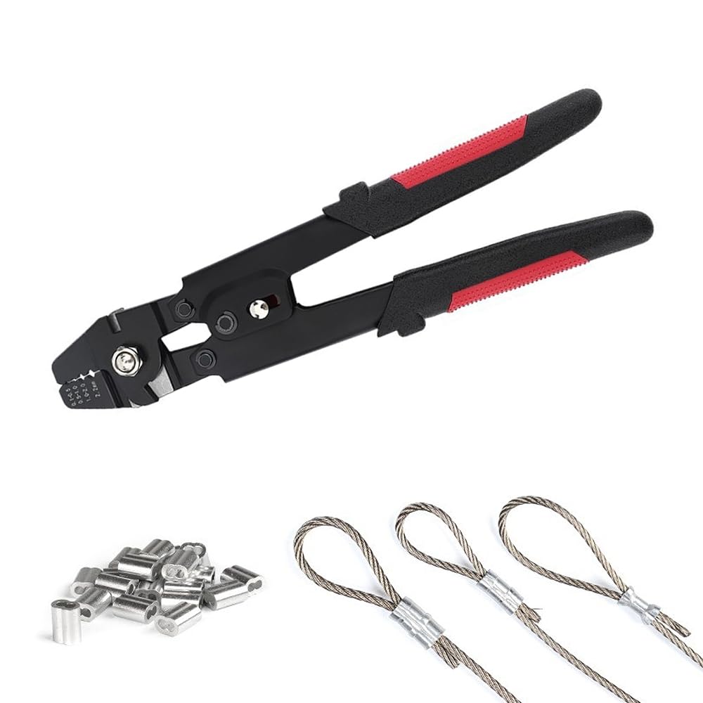 Pinza crimpatrice per cavi, compatibile con 0,1 - 2,2 mm, 50 pezzi, manicotto in alluminio a 8 caratteri, spelafili, taglierina per funi metalliche, strumento di crimpatura per manicotti in