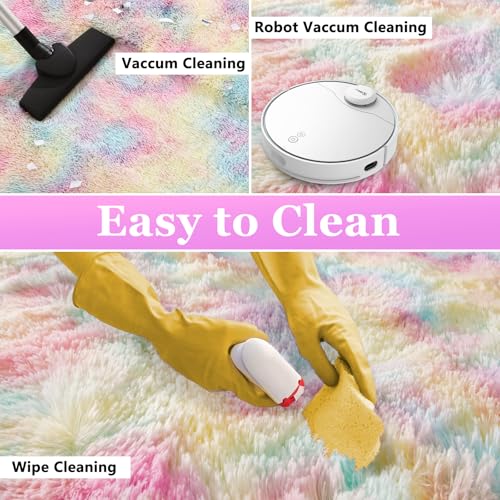 8x10 ft Fluffy Rainbow Area Rug for Bedroom Soft Fuzzy Living Room Rug Non-Slip Shag Rugs Carpet for Nursery Kids Play Room Dorm Office Indoor Modern Plush Carpets