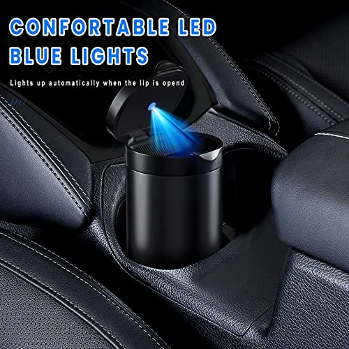 Posaid Car Ashtray With Light, Portable Ashtray With Lid Smell Proof, Detachable Stainless Steel Smokeless Ash Tray With Led Light For Car, Home And Office (Black) #TOP4