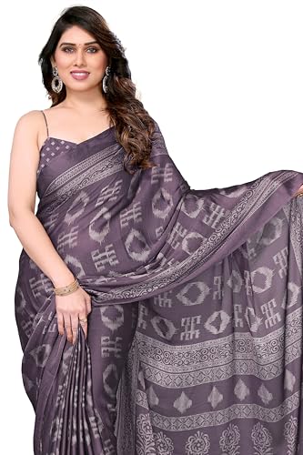MIRCHI FASHION Women's Chiffon Block Printed Saree with Blouse Pi...