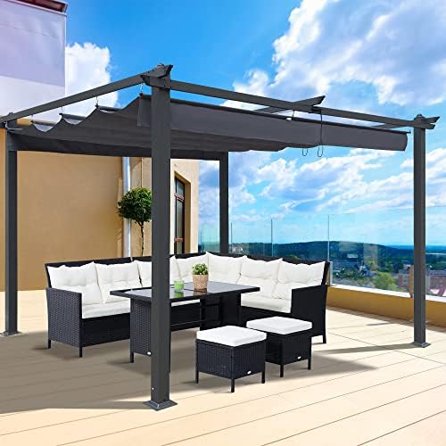 Sun Canopy, Outdoor Patio Retractable Pergola with Canopy, Retractable Replacement Awning Canopy, Sliding Suspension Wave Canopy, Detachable, Suitable for Garden Terrace Backyard Deck Porch Gazebo