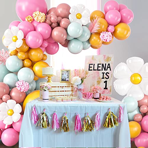 Daisy Balloon Arch Garland Kit, Pink Green Yellow Balloons Daisy Party Decorations, Daisy Balloon Arch Kit With Daisy Foil Balloons, Pink Green Yellow Balloon Arch Kit For Girls Birthday Party #TOP5