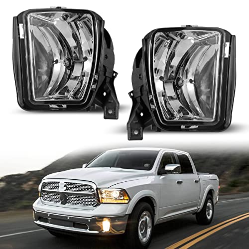 Nixon Offroad Fog Light for 2013-2018 Dodge Ram 1500 Pickup & 2019 Dodge Ram 1500 Classic Body, 2 PCS Bumper Driving Fog Light Lamps Assembly, OEM Fog Lamp Replacement W/Bulb 9006 12V 51W Clear Lens