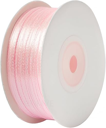 Cinta Rosa Claro de 1/8 Pulgada x 100 Yardas, Cintas de Tela de Satén para Envolver Regalos, Manualidades, Álbumes de Recortes, Ramos Florales,