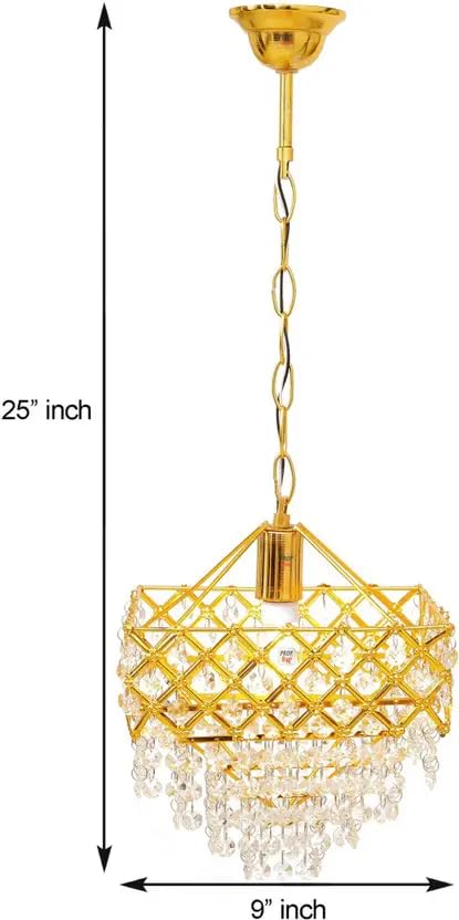 Image of Prop It Up Crystal Chandelier for Home, Gold Finish with Glass Crystals for Hall, Vintage Style, 23 cm Diameter, Indoor Lighting for Living Room, Dining, Entryway, Without Bulb