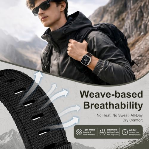 Image of Tactical Nylon Bands for Apple Watch Ultra 3 2 Band Series 11-1 /SE Men | Rugged Breathable Fabric, Nato Adjustable Sport Strap with Reinforced Connector for iWatch Ultra 49mm 46mm 45mm 44mm 42mm L