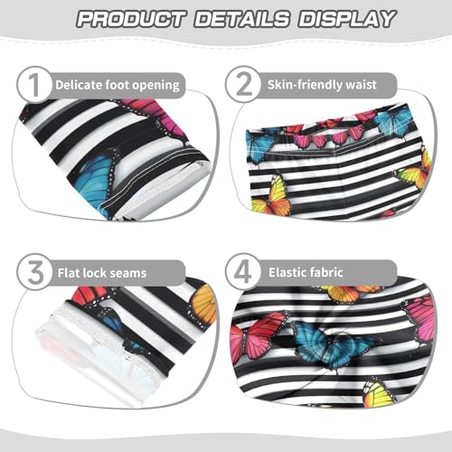Black White Striped Butterfly Girls Casual Leggings for Kids Printed Long Pant Bottoms Stretch and Soft3