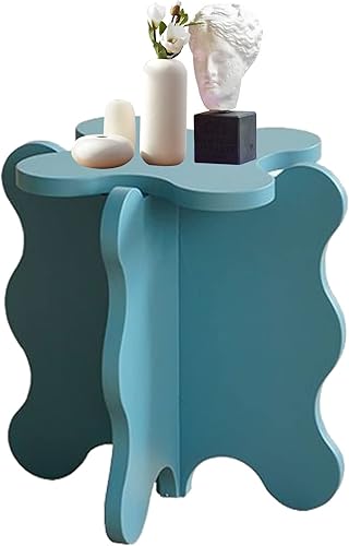 HM&DX Mini mesa de centro de pétalos, mesa auxiliar de madera maciza con ondas de dibujos animados con patas en forma de X, mesa auxiliar de color