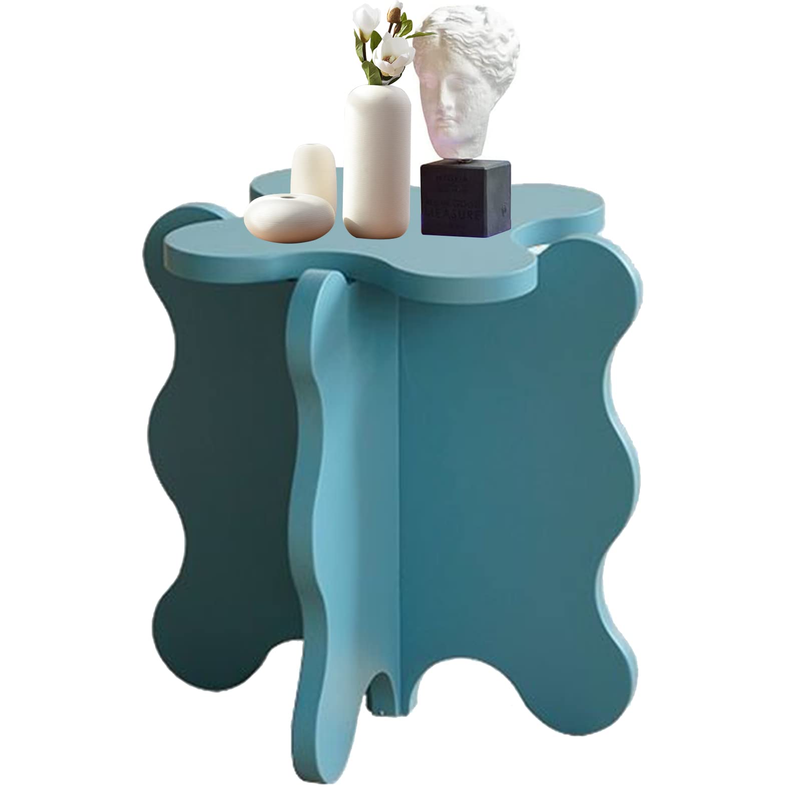 Solid Wood Wave Side Table with X-Shape Legs - Mini Petal Coffee Table, Table, for Living Room Bedroom Balcony, Easy Assembly, Colored (45x50.5cm, Green)