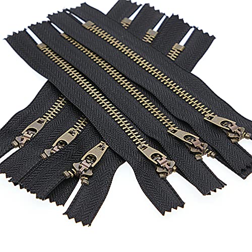3# Jeans Zipper 5 Inch Antique Brass Metal Zipper Close End Y-Teeth Zippers 6pcs,12.7 cm (Black-Brass) Leekayer