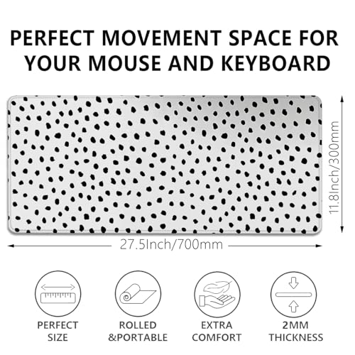 Image of Boho Extended Desk Pad Mouse Pad,Large Polka Dot Mouse Mat with Stitched Edges,Non-Slip Rubber Base Mousepad for Office Computer Keyboard Laptop Home(27.5X11.8 in)
