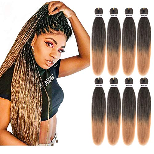 Pre Stretched Braiding Hair,Professional Braiding Perm Yaki omber braiding Hair,22" - 8 Packs Hot Water Setting Synthetic Hair Extensions(T1B/27)…