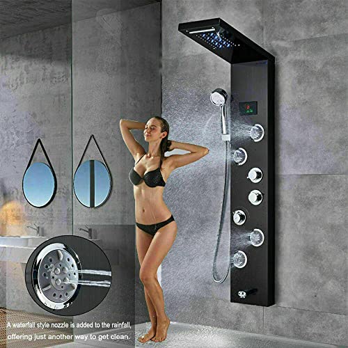 Columna de Ducha Negra con Sistema LED, Cascada, Lluvia y Masaje Corporal miniatura 6
