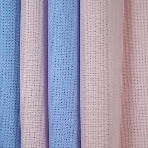 Image of KCS 4 pc of 12 inch x 18 inch(30cmx45cm) 14CT Counted Cotton Aida Cloth Cross Stitch Fabric (Light Blue+Pink)