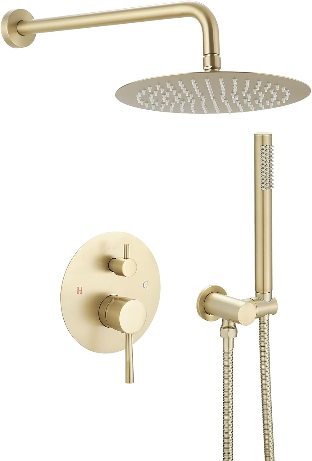 BWE Brushed Gold Bathroom Luxury Rain Mixer Shower Combo Set Wall