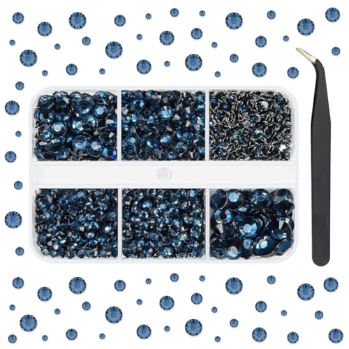 qiipii Ink Blue Resin Rhinestones for Bedazzling Crafting Navy Blue Flatback Crystal Stones 2mm 3mm 4mm 5mm 6mm Diamonds Gems for Nails Face Eyes Makeup Tumblers Bottles Crafts Clothes Shoes Phones
