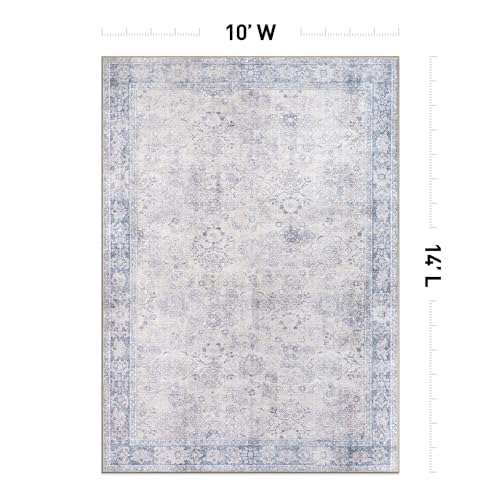 Rugshop Ocean/Blue Transitional Vintage Bordered Area Rug — Machine Washable, 10' x 14' for Living Room, Dining Room and Bedroom