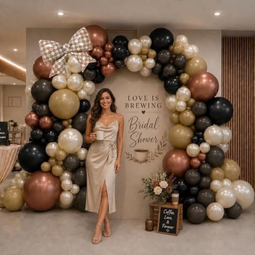 Image of Brown Balloon Arch Kit with 2Pcs Brown Plaid Bow Balloons
