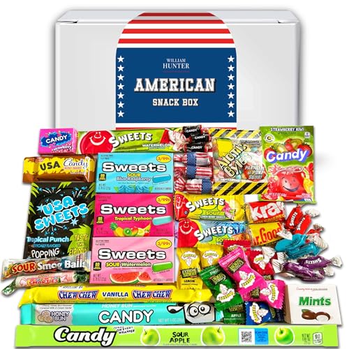 William Hunter American Sweets Gift Bag - Wide Selection Sweet Hamper Great Value American Sweet Hamper for Children or Adults Box of Iconic American Candy (Small)