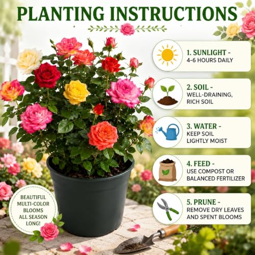 Image of Hybrid Multi Colour Rose Live Plant, Assorted Color, Pack of 1, with 4 Inch Pot, for Home Garden, Balcony and Outdoor Decoration