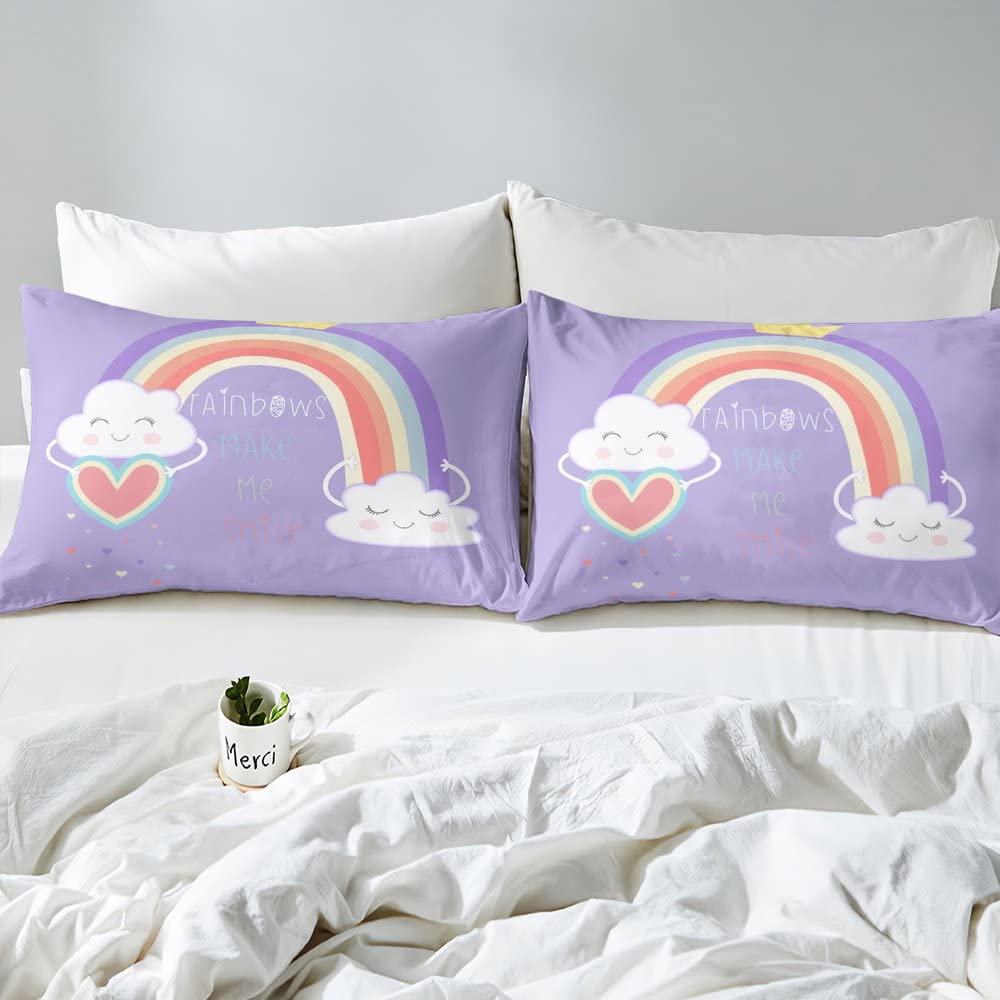 URLINENS Juego De Edredón De Arcoíris Para Niñas Con Sábanas, 5 Piezas, Cama Individual En Una Bolsa Con Edredón, Sábanas Y Fundas De Almohada, Microfibra Suave Con Purpurina Pastel, Juego De