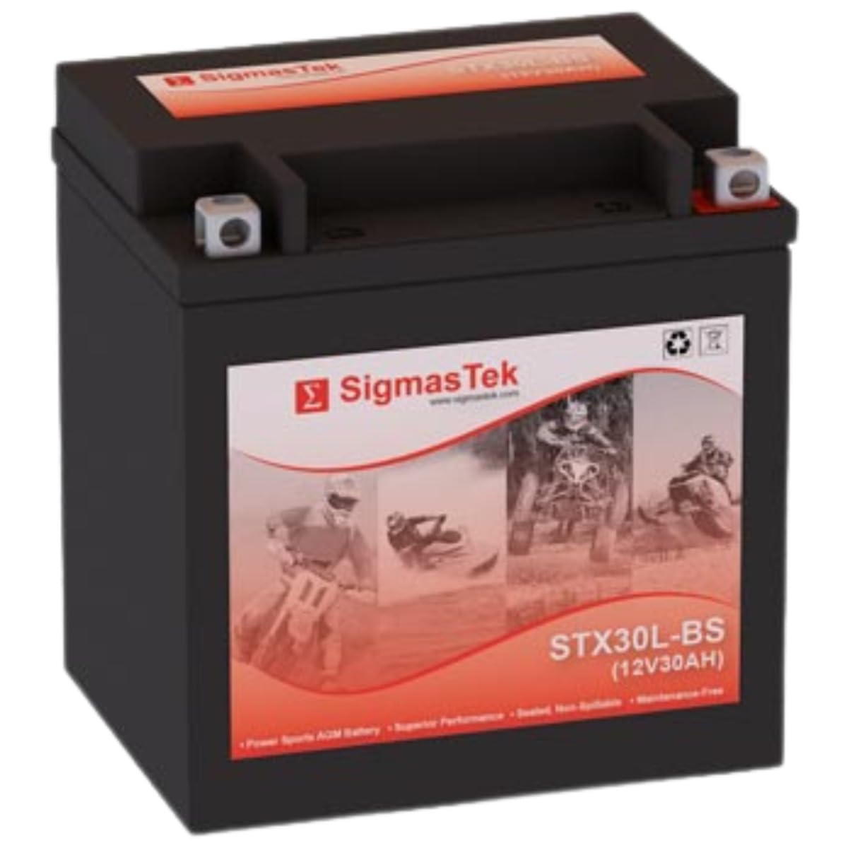STX30L-BS 12V 30Ah 385CCA Motorcycle Battery Rechargeable SLA AGM, Suitable for ATV, UTV, Snowmobile and Personal Watercraft