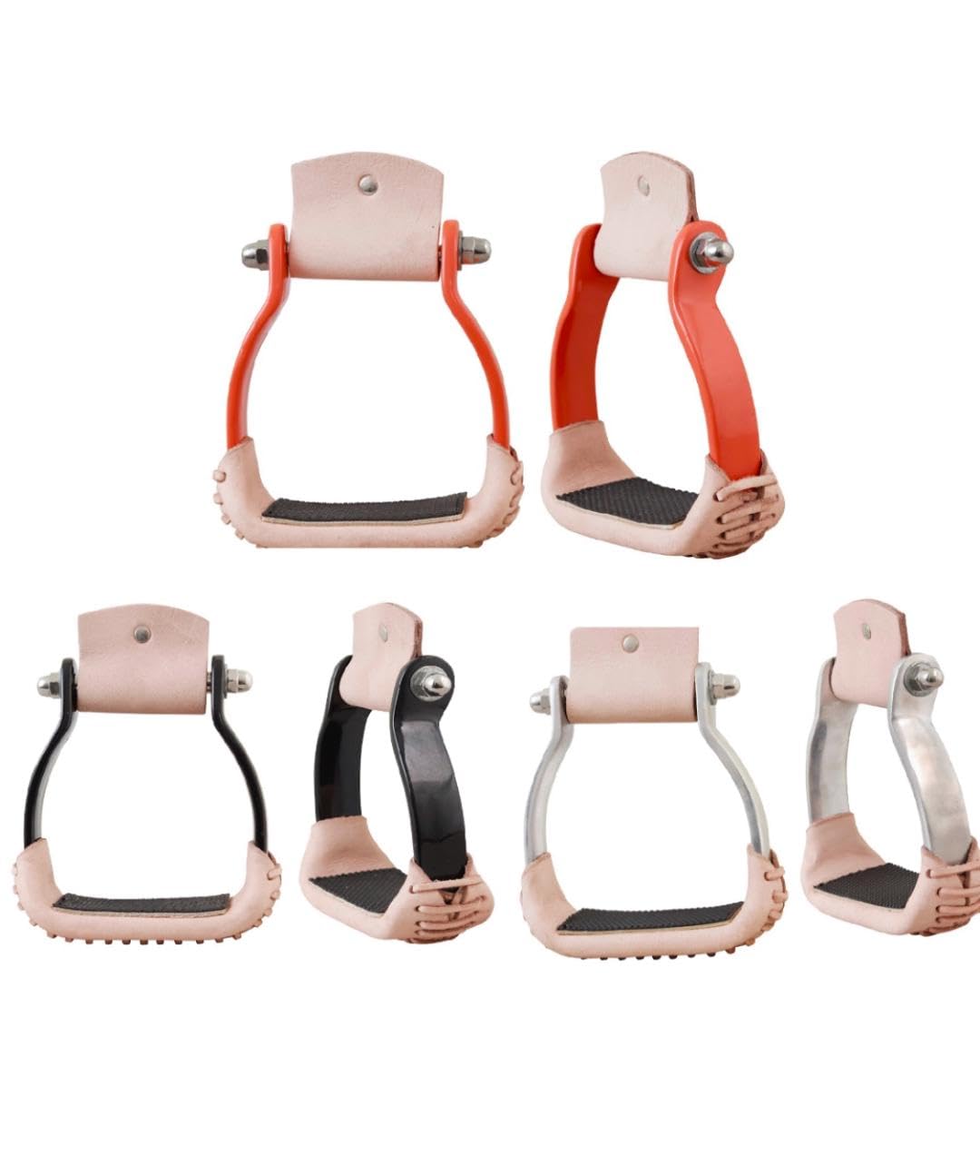 Professional Western Horse Riding Stirrups Irons with Original Leather (Silver)