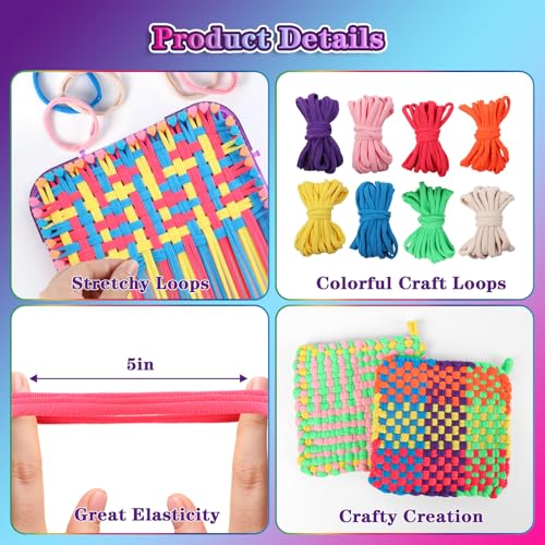 Image of Weaving Loom Refill Loops Kit - Loom Refill Loops for Weaving Potholder Loom Kit - Arts and Crafts for Kids Ages 6 7 8-12 13 Girls Boys Adults - Crafts Supplies 224 PCS in 8 Bright Colors