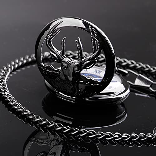 Image of Men's Black Arabic Numerals Mechanical Pocket Watch with Chain,Mechanical Pocket Watches for Men