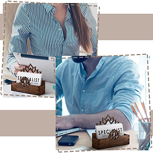 Qunclay 2 Pack Lotus Flower Business Card Holder, Wooden Decorative Business Card Holders for Desk Postcard Display Stand for Office Desktop(Dark Brown)