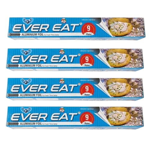 Image of Aluminium Foil Roll | Food Grade Kitchen Wrap and Durable Heat Retention Sheet | Tear Resistant Easy Cut | Strong Flexible Silver Wrap Paper (9 Meter (Pack of 4))