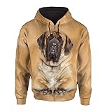 JJCat Männer/Frauen mit Kapuze Langarm 3D-Druck Hundeserie brasilianischer Mastiff Design Reißverschluss Strickjacke Sweatshirts(XXL,Braun9)