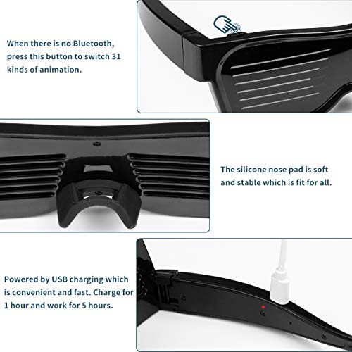 Acaleph Customizable Led Light Up Glasses With Bluetooth For Parties,Festivals,Flashing Display Diy Text Messages,Animation,Control By App, Gift For Women,Men(Colour Light) #TOP4