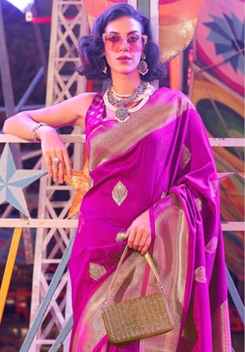 Image of SGF11 Women's Kanjivaram Pure Soft Silk Saree For Women Pure Golden Zari With Blouse Piece