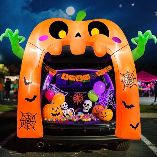 TURNMEON 5 Ft Halloween Inflatable Pumpkin Ghost Arch Trunk Or Treat Car Decoration with Built-in LEDs, Halloween Blow Up Archway for Car Decorations Halloween Outdoor Yard Decor Garden Lawn