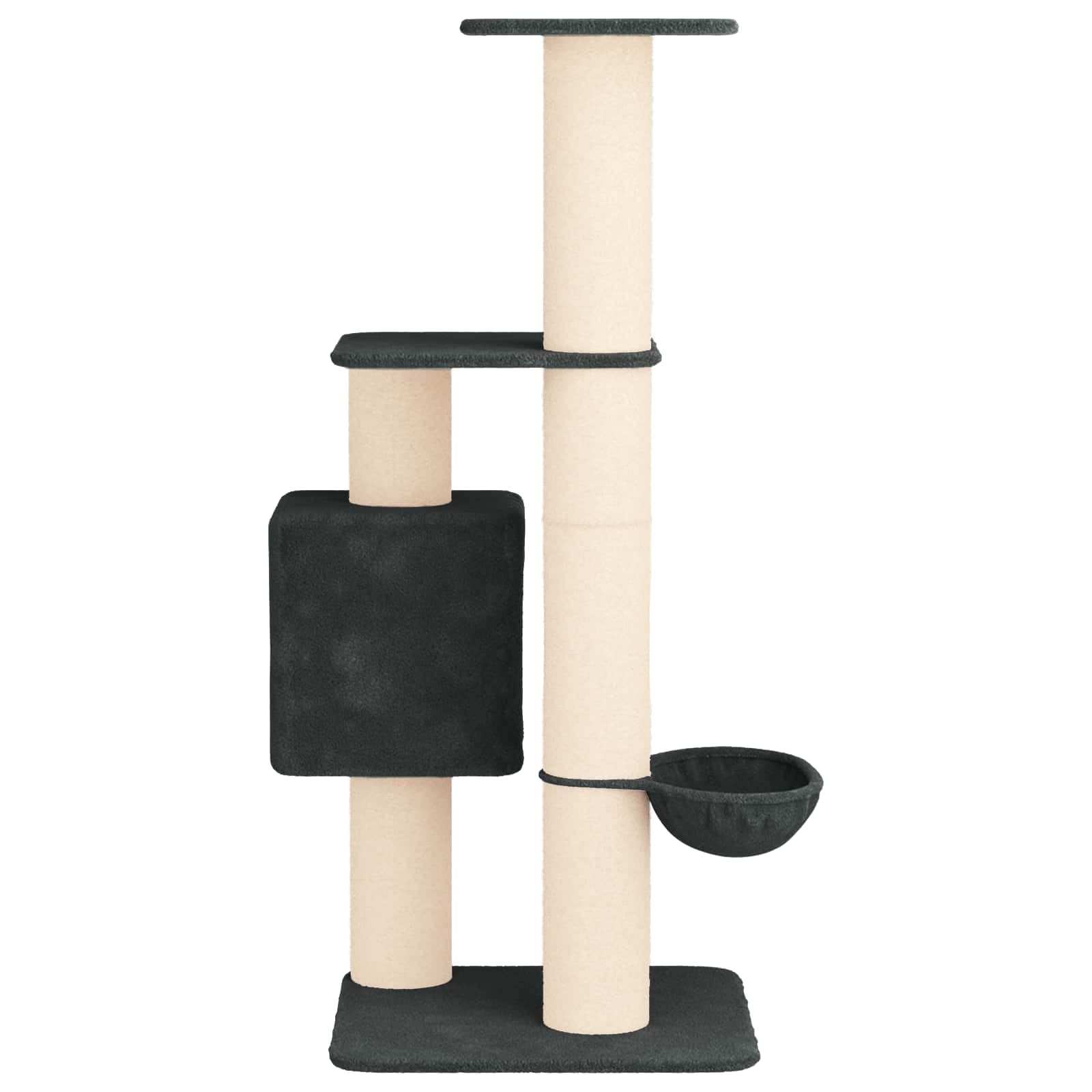 Árbol para gatos con pilares rascadores de sisal y cueva, color gris oscuro, 137 cm | Árbol de escalada de varios niveles con una acogedora cueva para gatos para el salón. Madera duradera y felpa suave.