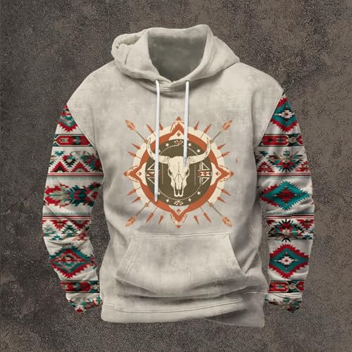 Hoodies for Men Tribal Aztec Western Country Cowboy Sweatshirt Ethnic Retro Casual Oversized Pullover with Pocket3