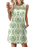 WIHOLL Casual Dresses for Women 2026 Spring Dress Beach Vacation Loose Fit Sleeveless Lace Mini Dress Maternity Fashion Clothing Summer Dresses Travel Outfits Boho Green S