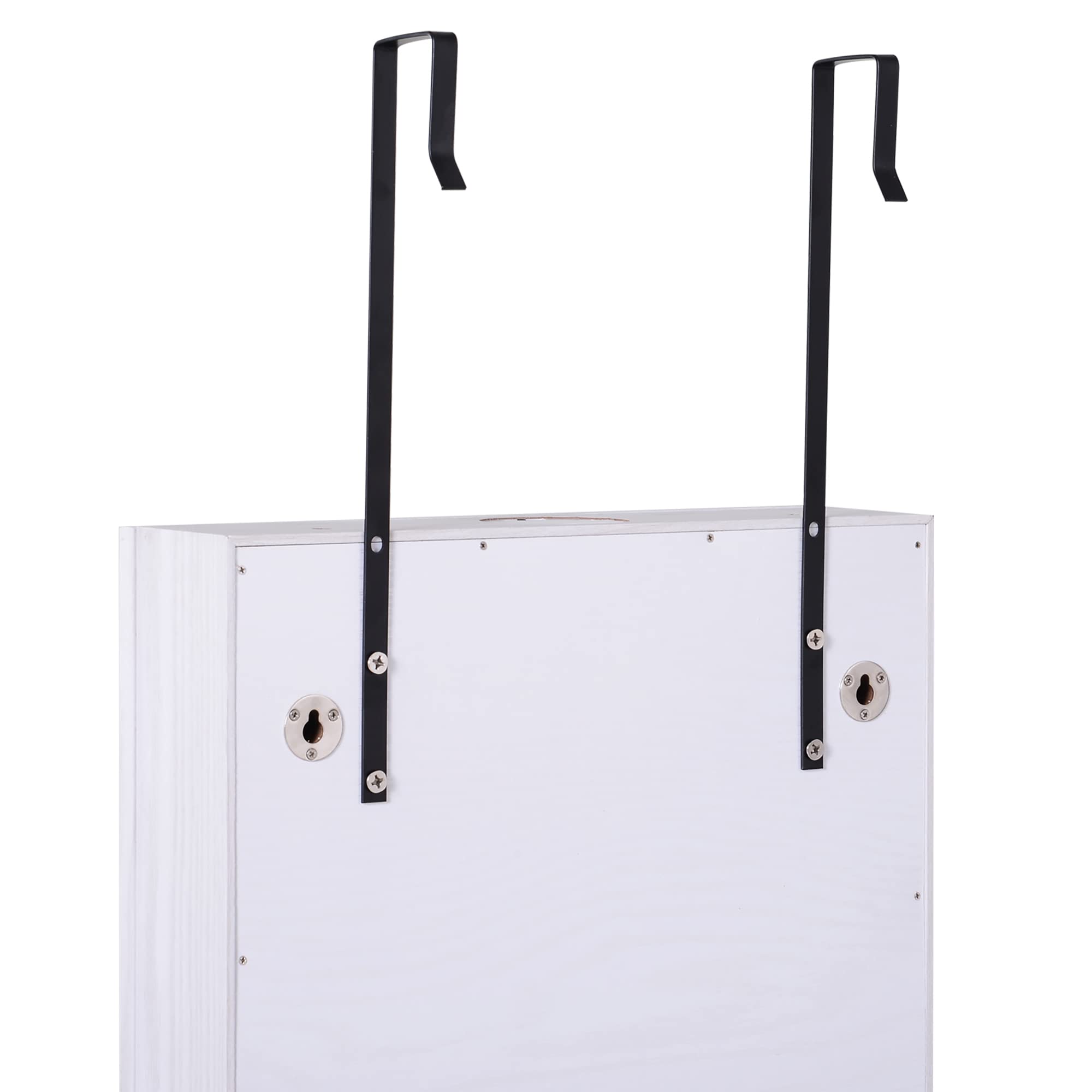 HOMCOM Espejo Joyero Colgante de Pared o Puerta con 6 Luces LED 5 Estantes 2 Cajones Pequeños Espejo Armario Montado con Cerradura para Dormitorio 37x120x10 cm Blanco