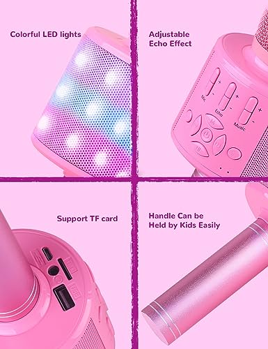 Image of Amazmic Toys for Girls, Kids Karaoke Microphone Toddler Microphone for Kids with Lights, Birthday Gift for Girls, Boys Toy Age 3 4 5 6 7 8 9 10-14+(Pinkcolor)