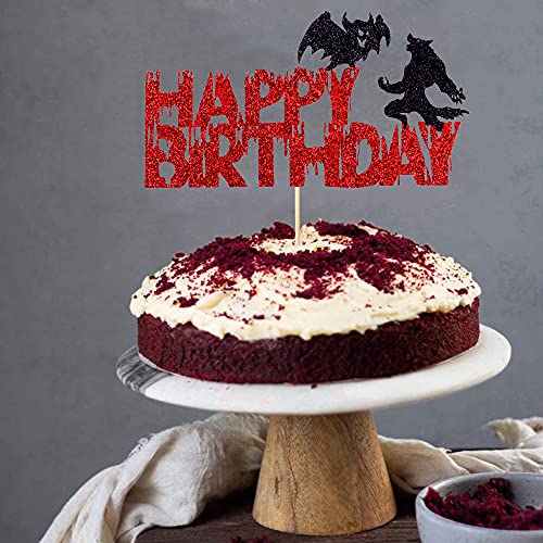 Cake Topper Vampire Vs Werewolf Party Theme Halloween Bat Werewolf Cake Topper Birthday Cake Decoration #TOP1