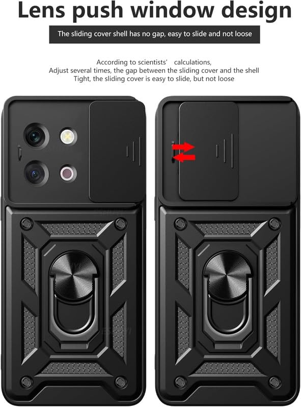 Image of SkyTree Vivo Y58 5G /Y38 Robotic Sliding Camera Window Shock Proof Thunder Case, Dual Layer Hybrid Shockproof Back Cover with Kickstand - Black