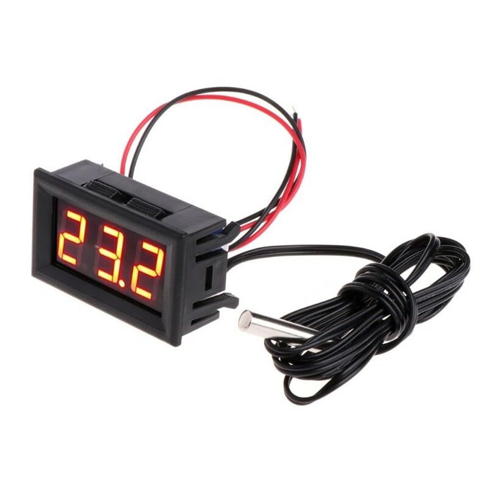 CashMuch DC 12V Digital Thermometer with Temp Probe -50 to 110°C Range for Industrial Use（Red）