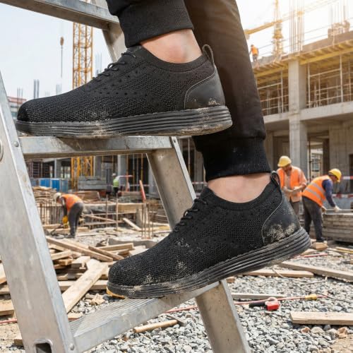 Image of Steel Toe Shoes for Men Lightweight Safety Tennis Shoes Work Sneakers | Oxfords, Breathable, Arch Support, Casual Dress Safety Shoes, Indestructible, Running, Factory