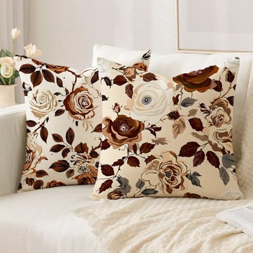 Housse coussin 70x70 marron taie oreiller lin imperméable lot de 2 salon