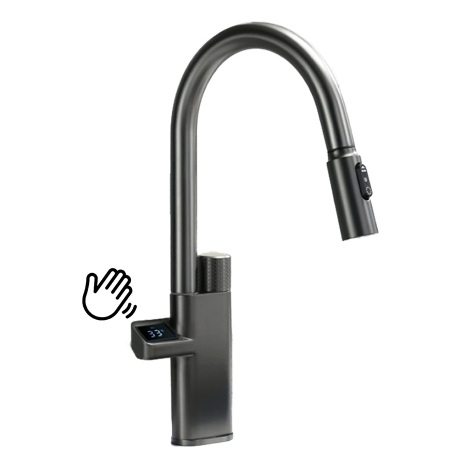 HADECOLL Touchless Kitchen Faucet With Pullown Sprayer & Letemperatureisplay 360° Smart Sensor Handsfree Sink Faucet Gun Gray H For Modern Kitchens